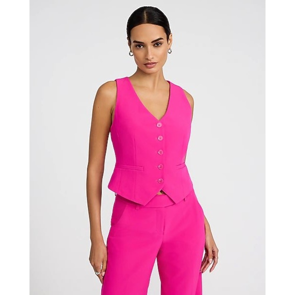 Express Editor Studio Hot Pink Blazer Vest Large NWT